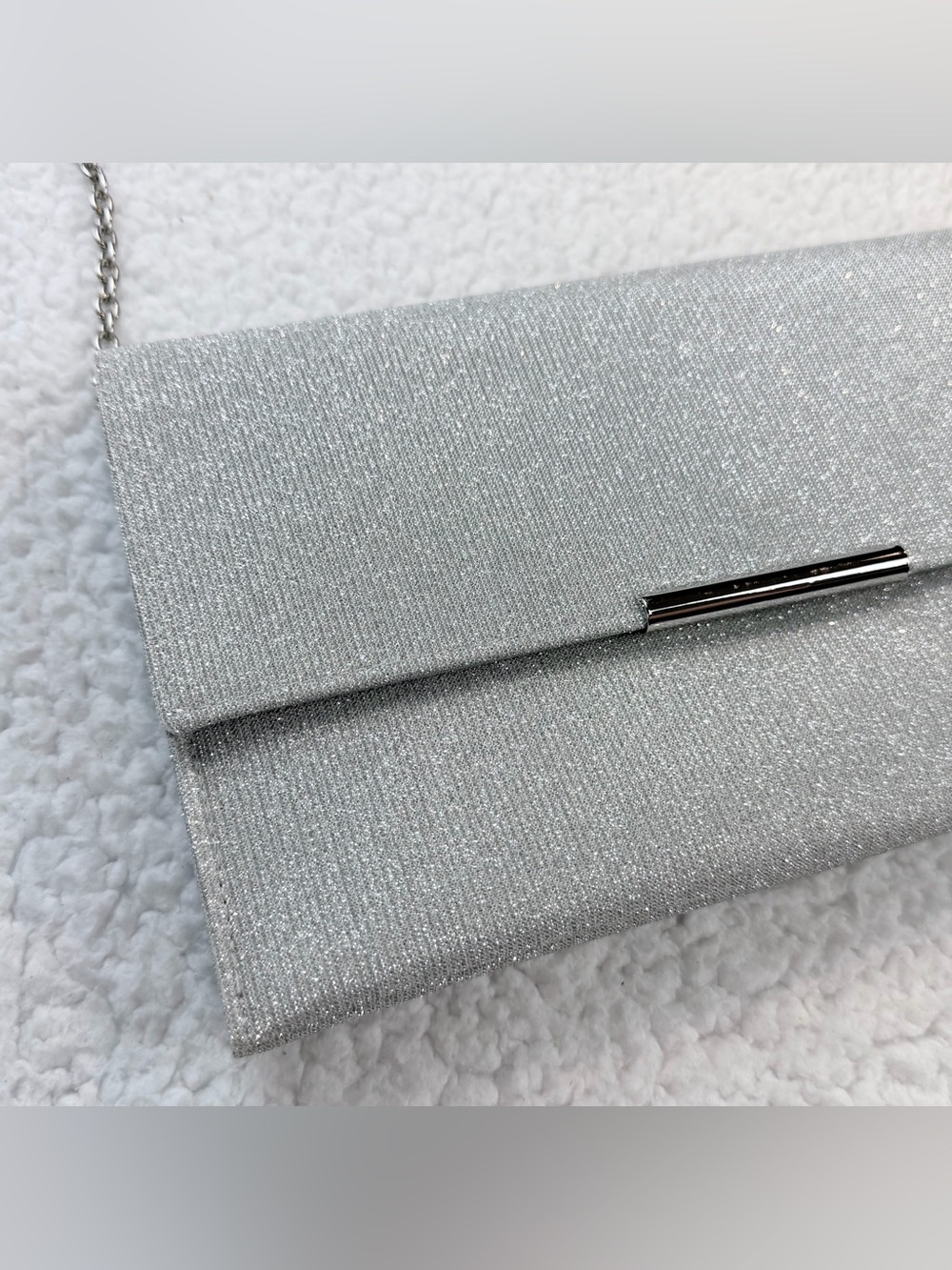 (VTG) LA REGALE • Silver Sparkly Glitter Evening Clutch w/ Chain Strap, OS - Picture 5 of 16
